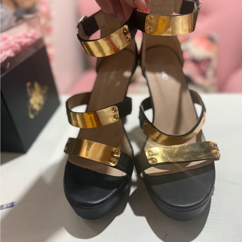 Torrid Gold and Black Strappy Heeled Sandals